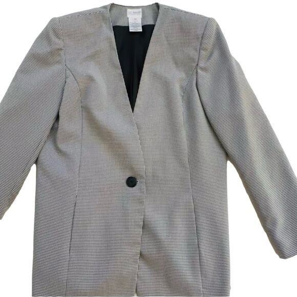 Liz Baker Blazer Essentials Black White Checkered One Button Front Size 14 Tall - Picture 8 of 14